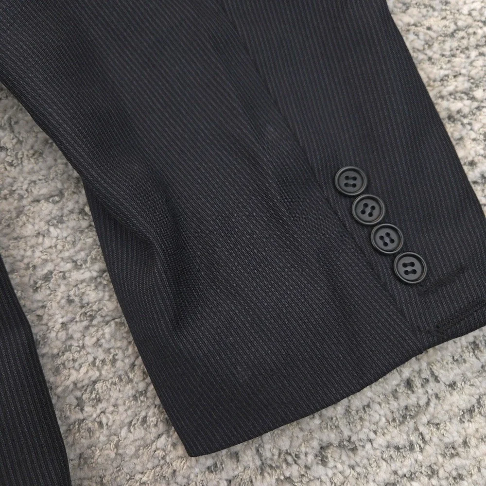 Canali Jacket 46L 56IT Wool Pinstripe Coat Black Button Made In Italy Pravda GUC
